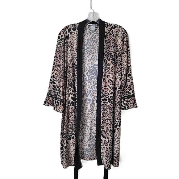 Linea Donatella Leopard Print Robe Babydoll Set Lace Trim Sleepwear Size XL M* - Picture 3 of 11